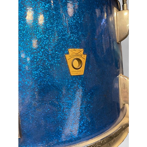 Vintage 1966 Ludwig 4 Piece Down Beat Blue Sparkle Drum Kit