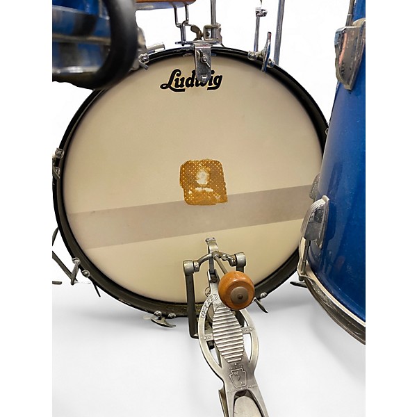 Vintage 1966 Ludwig 4 Piece Down Beat Blue Sparkle Drum Kit