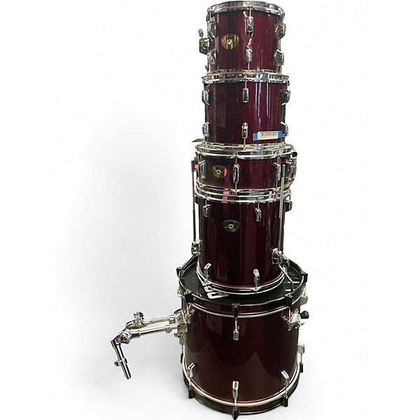 Used Peace 5 Piece Drum Kit Chrome Red Drum Kit