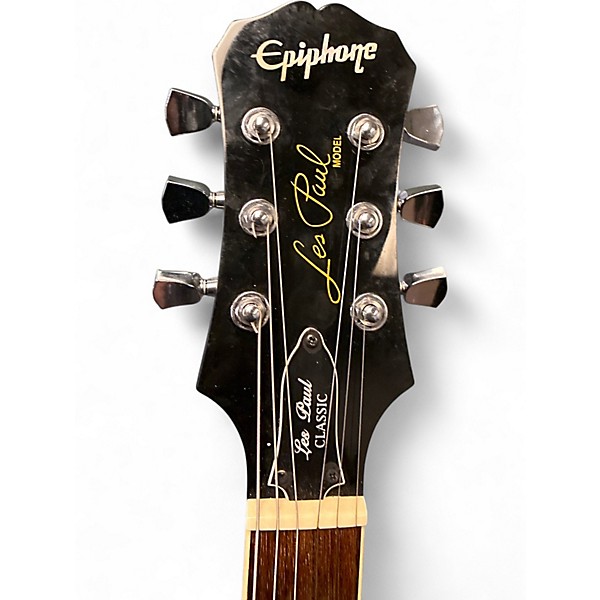 Used 2004 Epiphone Les Paul Classic Pro Trans Ebony Solid Body Electric Guitar