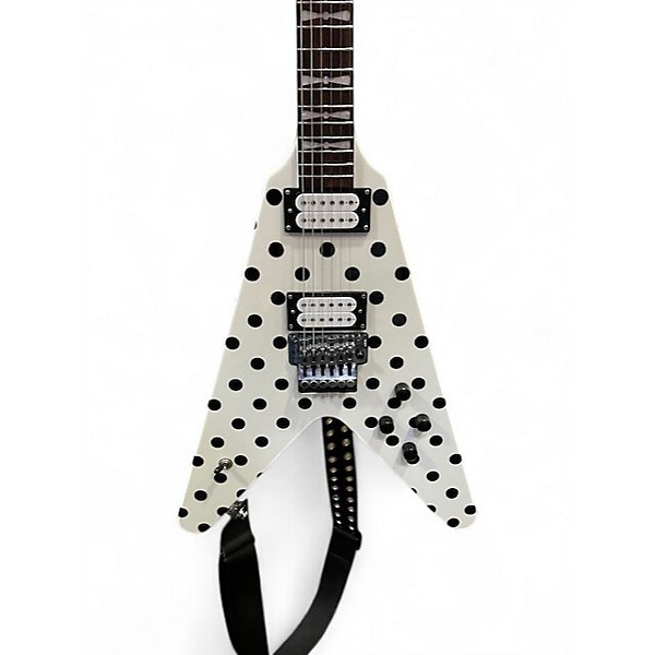 Used Firefly V Body White With Black Polka Dots Solid Body Electric Guitar