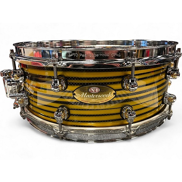 Used Pearl 14X5 Masterworks Carbon Fiber Over Maple Snare Gold Swirl on Black Carbon Drum
