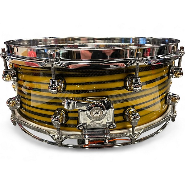 Used Pearl 14X5 Masterworks Carbon Fiber Over Maple Snare Gold Swirl on Black Carbon Drum