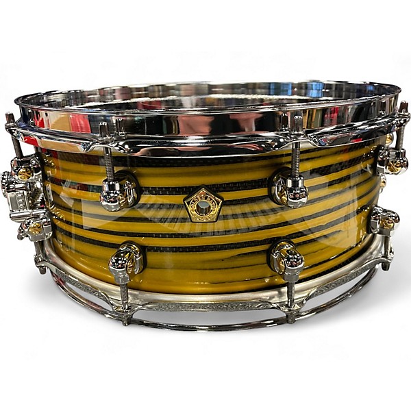 Used Pearl 14X5 Masterworks Carbon Fiber Over Maple Snare Gold Swirl on Black Carbon Drum
