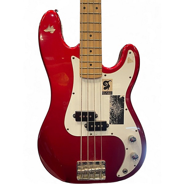 Used Samick lb11r Candy Apple Red Metallic Electric Bass Guitar