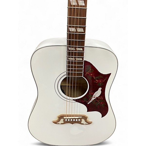 Used Epiphone Dove Pro White Acoustic Electric Guitar