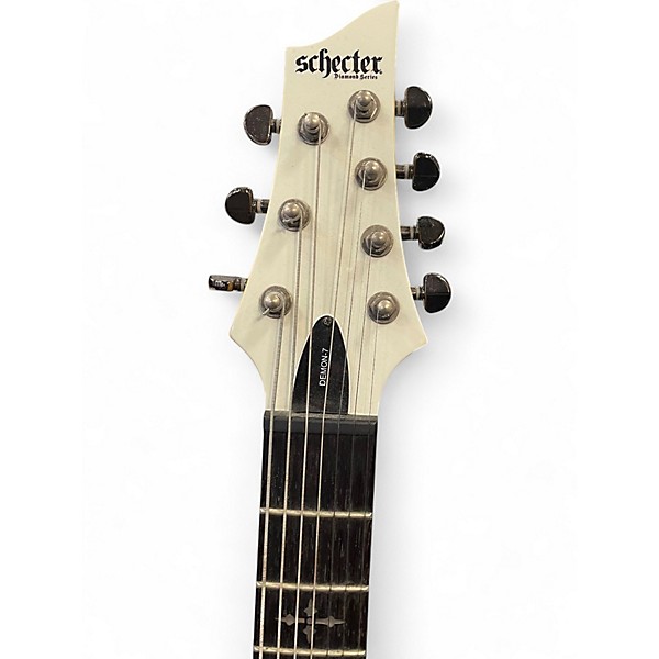 Used Schecter Guitar Research Demon 7 String Black and White Solid Body Electric Guitar
