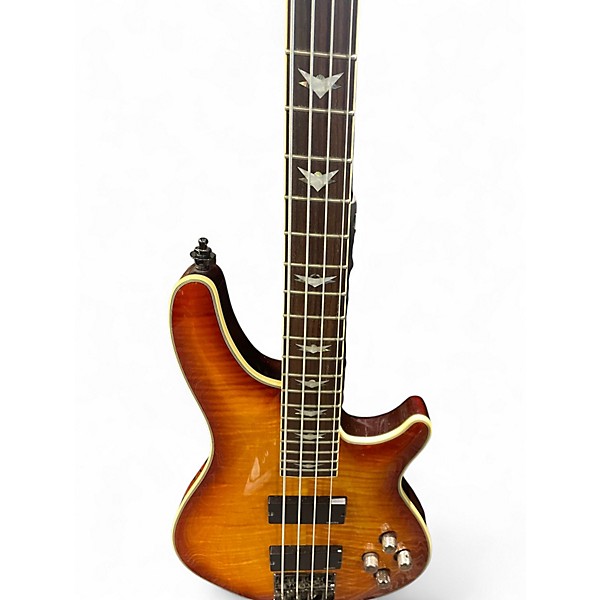 Used Schecter Guitar Research Omen Extreme 4 String Trans Amber Electric Bass Guitar
