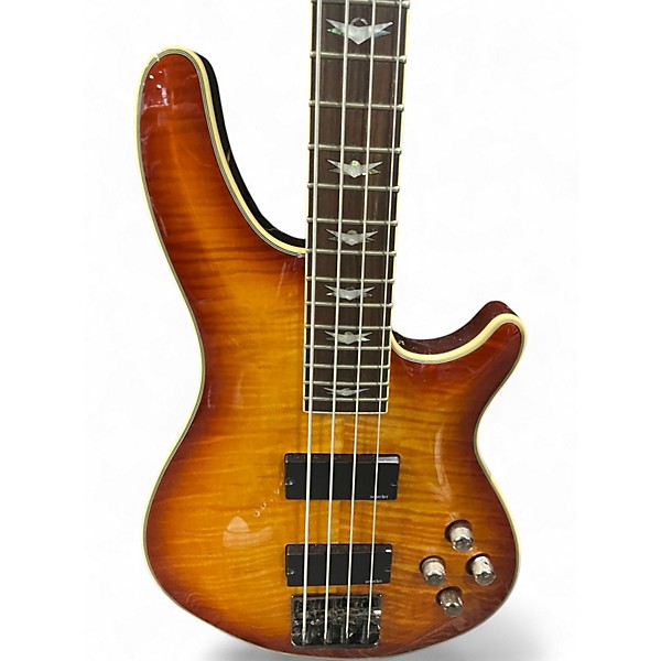 Used Schecter Guitar Research Omen Extreme 4 String Trans Amber Electric Bass Guitar
