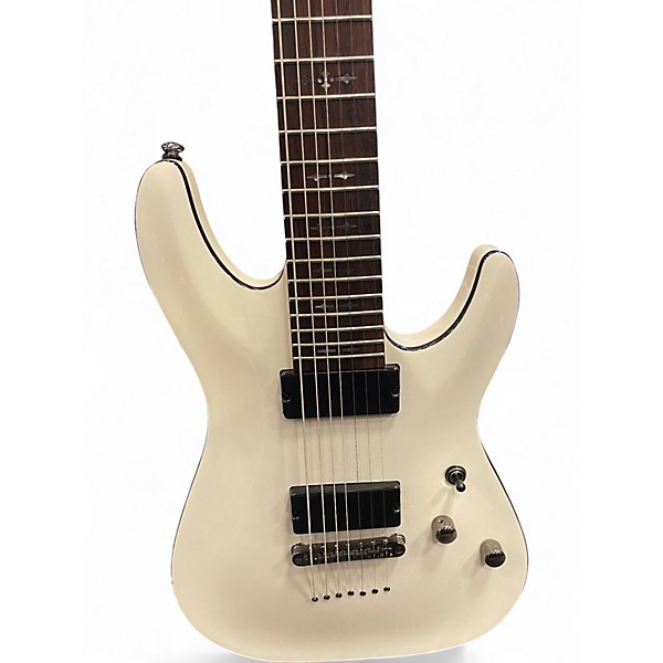 Used Schecter Guitar Research Demon 7 String White Solid Body Electric Guitar
