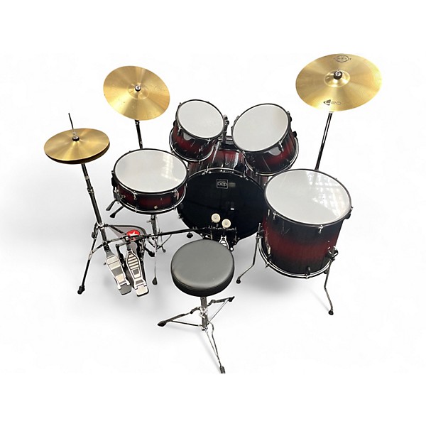 Used Bcp 5 Piece Drum Set Red to Black Fade Drum Kit