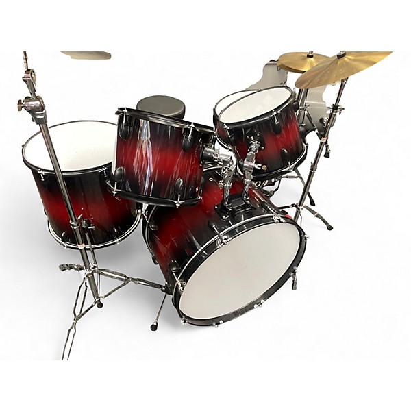 Used Bcp 5 Piece Drum Set Red to Black Fade Drum Kit