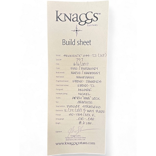 Used Knaggs Severn Tier 2 FIRE BURGUNDY Solid Body Electric Guitar