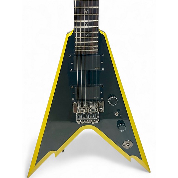 Used 2007 Dean Razorback V 255 Black and Yellow Solid Body Electric Guitar