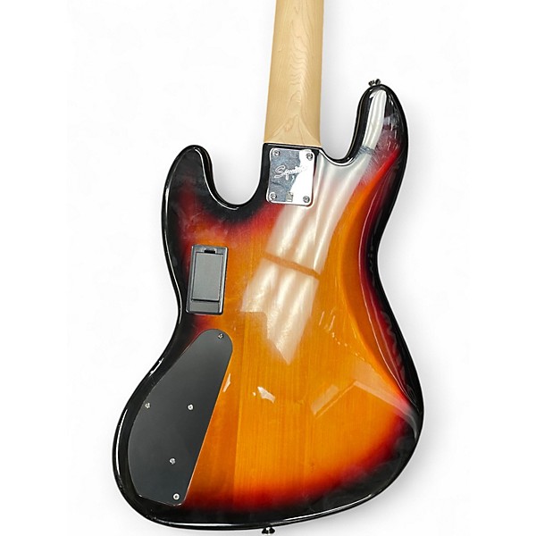Used Squier Deluxe Jazz Bass Active V 5 String 3 Tone Sunburst Electric Bass Guitar