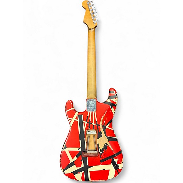 Used EVH Striped Series Frankie Red with Black and White Stripes Solid Body Electric Guitar