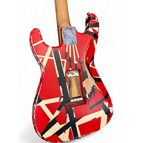 Used EVH Striped Series Frankie Red with Black and White Stripes Solid Body Electric Guitar