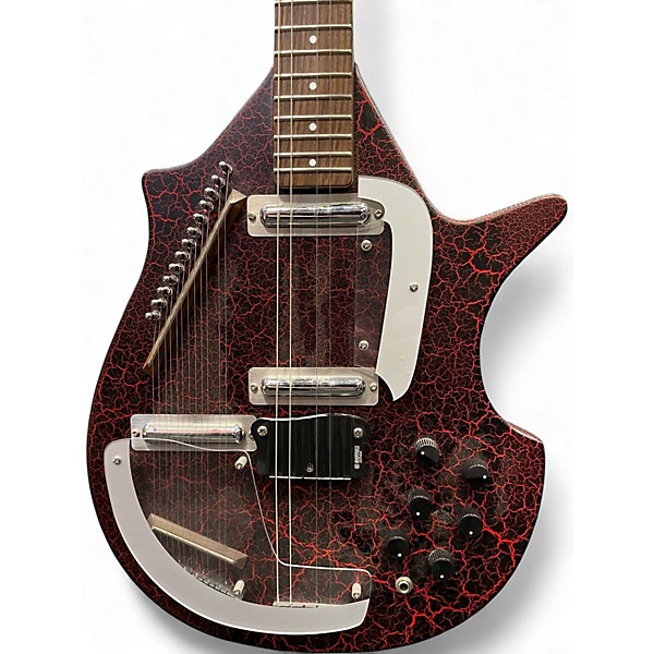 Used Danelectro SITAR BLACK AND RED Solid Body Electric Guitar
