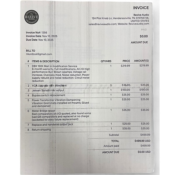 Used Dbx 160X REVIVE MOD Compressor