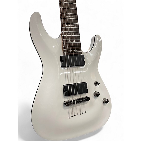 Used Schecter Guitar Research Demon 7 String White Solid Body Electric Guitar