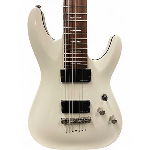 Used Schecter Guitar Research Demon 7 String White Solid Body Electric Guitar