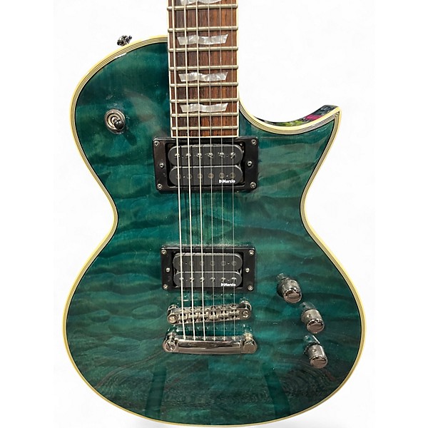 Used ESP ec-401qmv Trans Green Solid Body Electric Guitar