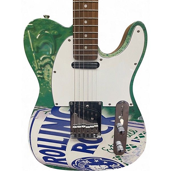 Used Squier Telecaster standard Rolling Rock 20th anniversary Green Solid Body Electric Guitar