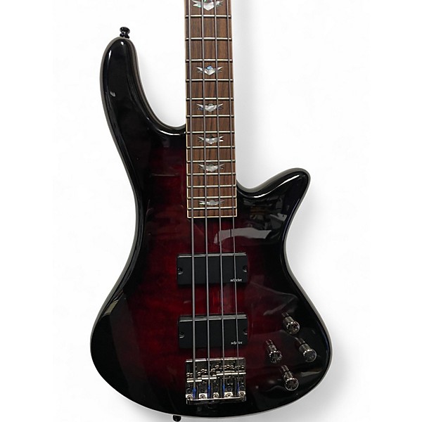 Used Schecter Guitar Research Stiletto Extreme 4 String Red to Black Fade Electric Bass Guitar