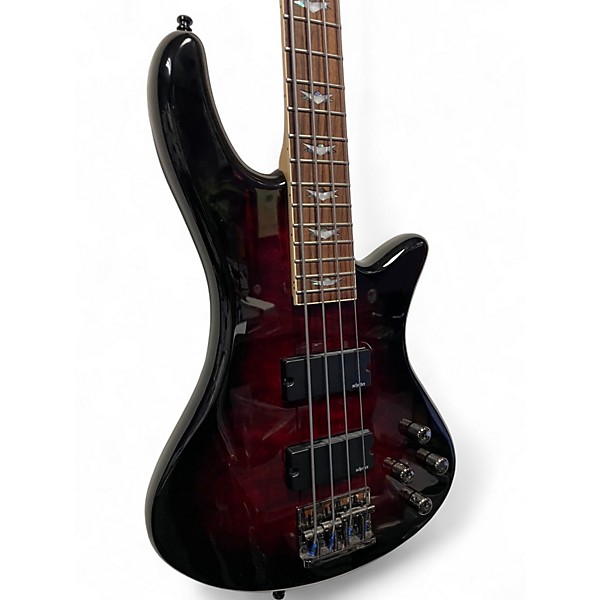 Used Schecter Guitar Research Stiletto Extreme 4 String Red to Black Fade Electric Bass Guitar
