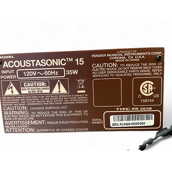 Used Fender Acoustasonic 15 Acoustic Guitar Combo Amp