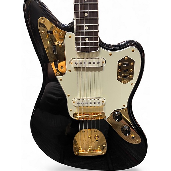 Used 2022 Fender JAGUAR 60'S Black and Gold Solid Body Electric Guitar