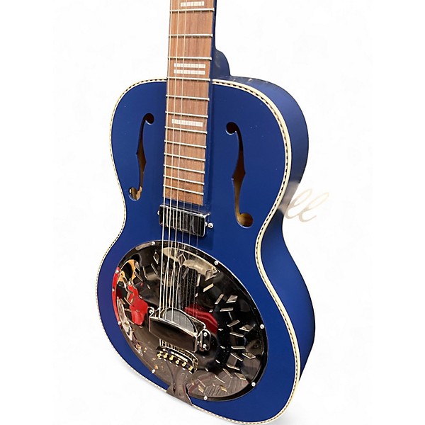 Used Recording King dirty 30's Resonator Metallic Blue Acoustic Electric Guitar