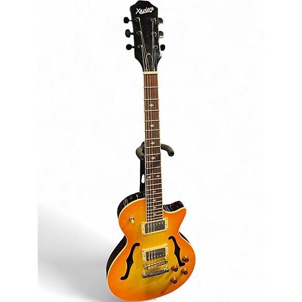 Used Xaviere PRO550 Yellow Burst Quilt Hollow Body Electric Guitar