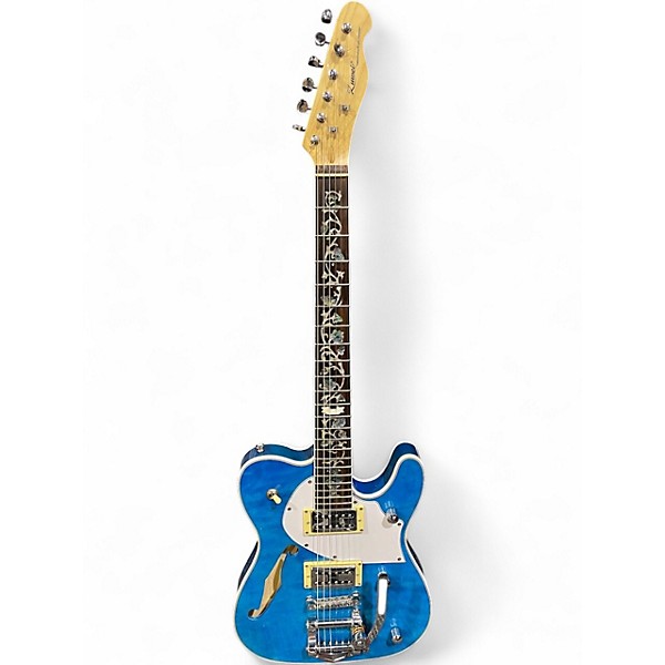 Used Zuwei Factory Thinline TL Electric Guitar Semi-Hollow Jazz Flower Quilted Blue Hollow Body Electric Guitar