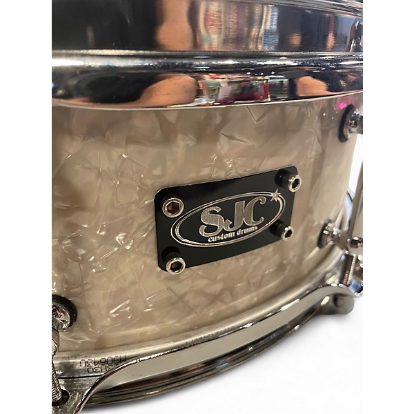 Used SJC Drums 13X5 Custom Snare Vintage White Pearl Drum