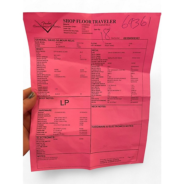 Used 2016 Fender Custom Shop David Gilmour Signature Stratocaster NOS Black on Black Solid Body Electric Guitar