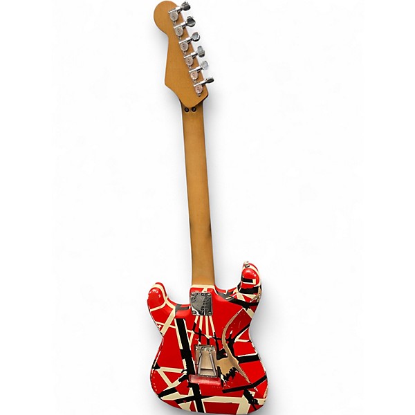 Used EVH Striped Series Frankie Red with Black and White Stripes Solid Body Electric Guitar