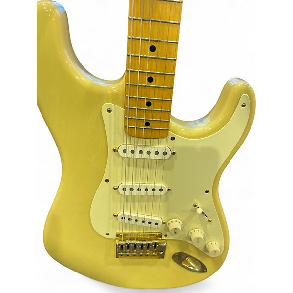 Vintage 1996 Schecter Guitar Research Lawsuit S Style Vintage Yellow Solid Body Electric Guitar