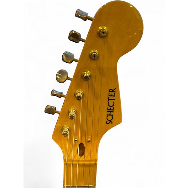 Vintage 1996 Schecter Guitar Research Lawsuit S Style Vintage Yellow Solid Body Electric Guitar