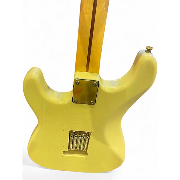 Vintage 1996 Schecter Guitar Research Lawsuit S Style Vintage Yellow Solid Body Electric Guitar