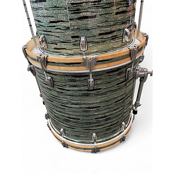 Used Ludwig 3 Piece Custom Classic Maple Mint Oyster Glass Glitter Drum Kit