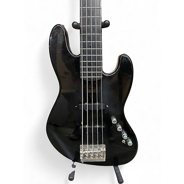 Used Squier Deluxe Jazz Bass Active V 5 String Black Electric Bass Guitar