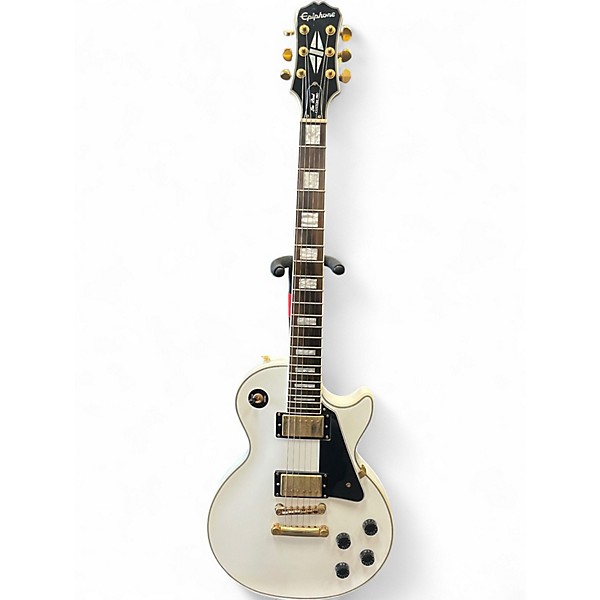 Used 2016 Epiphone Les Paul Custom Pro White Solid Body Electric Guitar