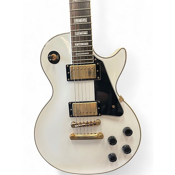 Used 2016 Epiphone Les Paul Custom Pro White Solid Body Electric Guitar
