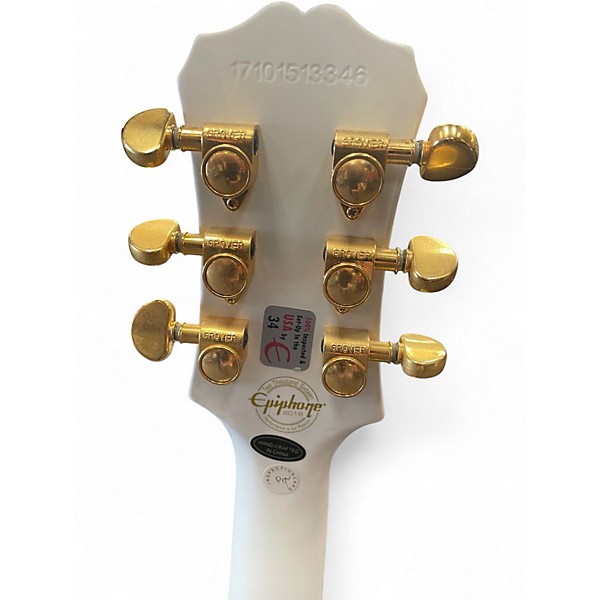 Used 2016 Epiphone Les Paul Custom Pro White Solid Body Electric Guitar