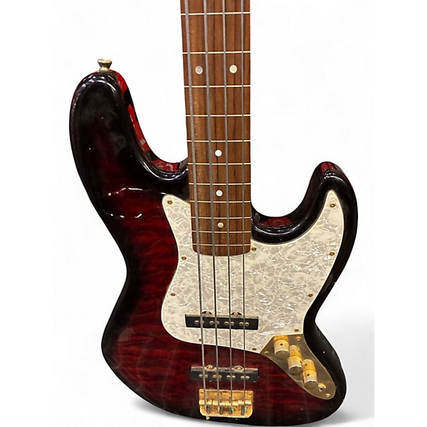 Used SX TRADITIONAL SERIES FRETLESS BASS Crimson Red Burst Electric Bass Guitar
