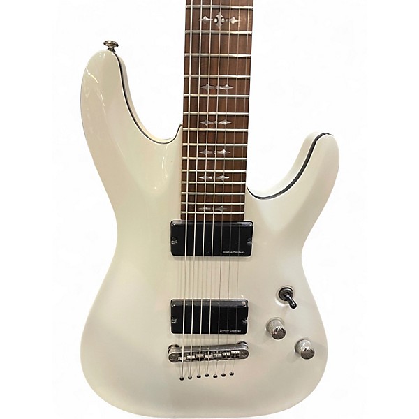 Used Schecter Guitar Research Demon 7 String White Solid Body Electric Guitar