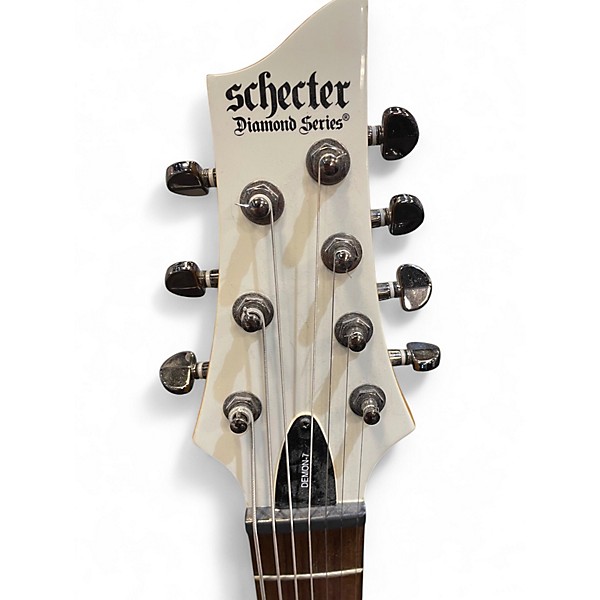Used Schecter Guitar Research Demon 7 String White Solid Body Electric Guitar