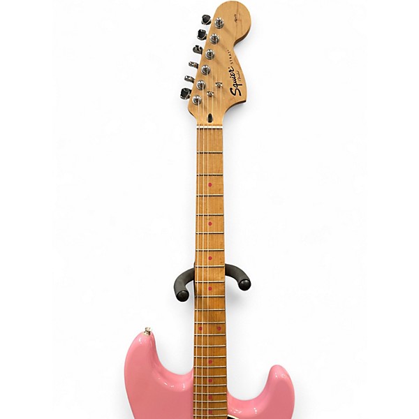 Used Squier Hello Kitty Stratocaster Single Hum Pink With Kitty Pickguard Pink Solid Body Electric Guitar