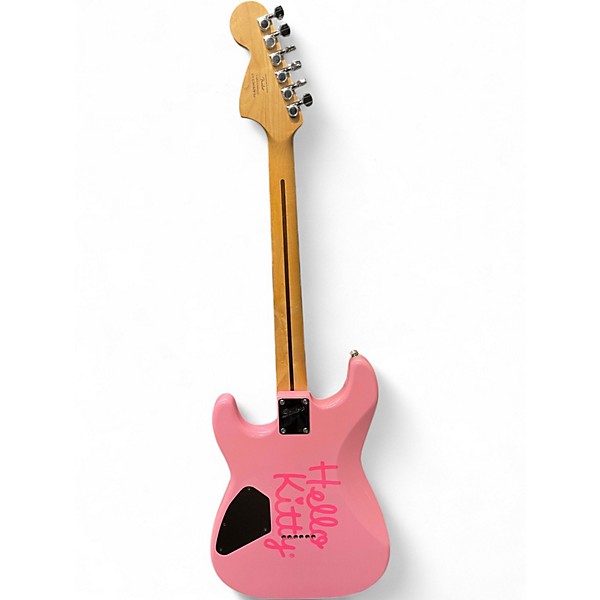Used Squier Hello Kitty Stratocaster Single Hum Pink With Kitty Pickguard Pink Solid Body Electric Guitar